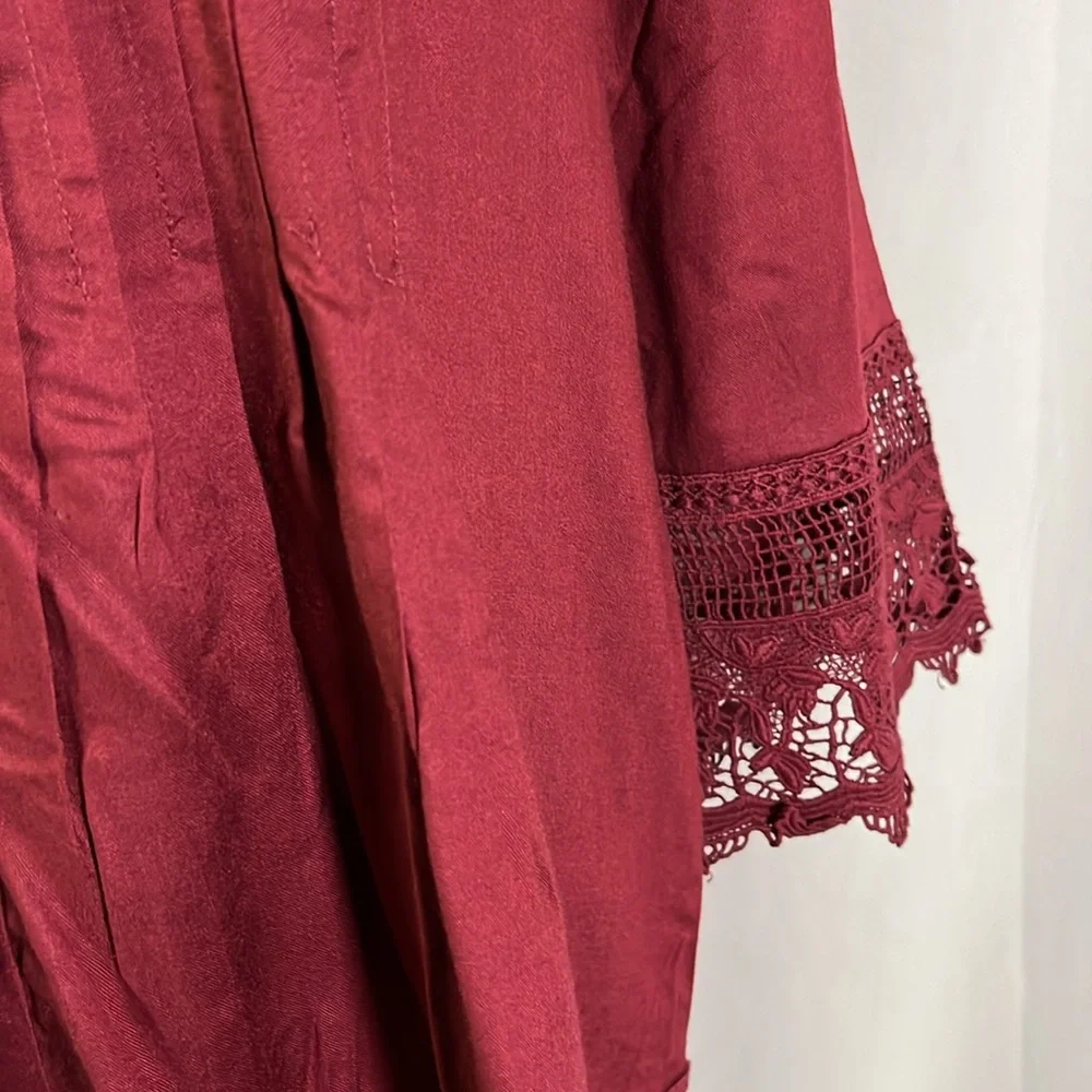 ๐ 6 for $35 โข NWOT Blair Burgundy Lace Accent Pleated Button Front Tunic Blouse - Picture 9 of 16